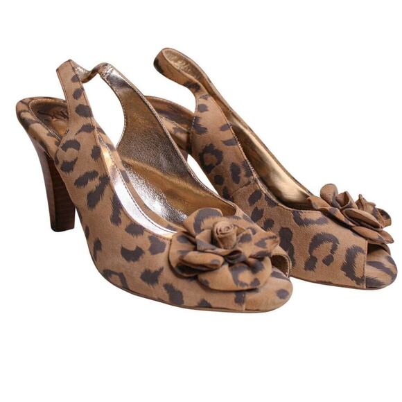 Sofft Leopard Print High Heel Sling Back Peep Toe Pumps Platform 8.5M - Picture 1 of 6